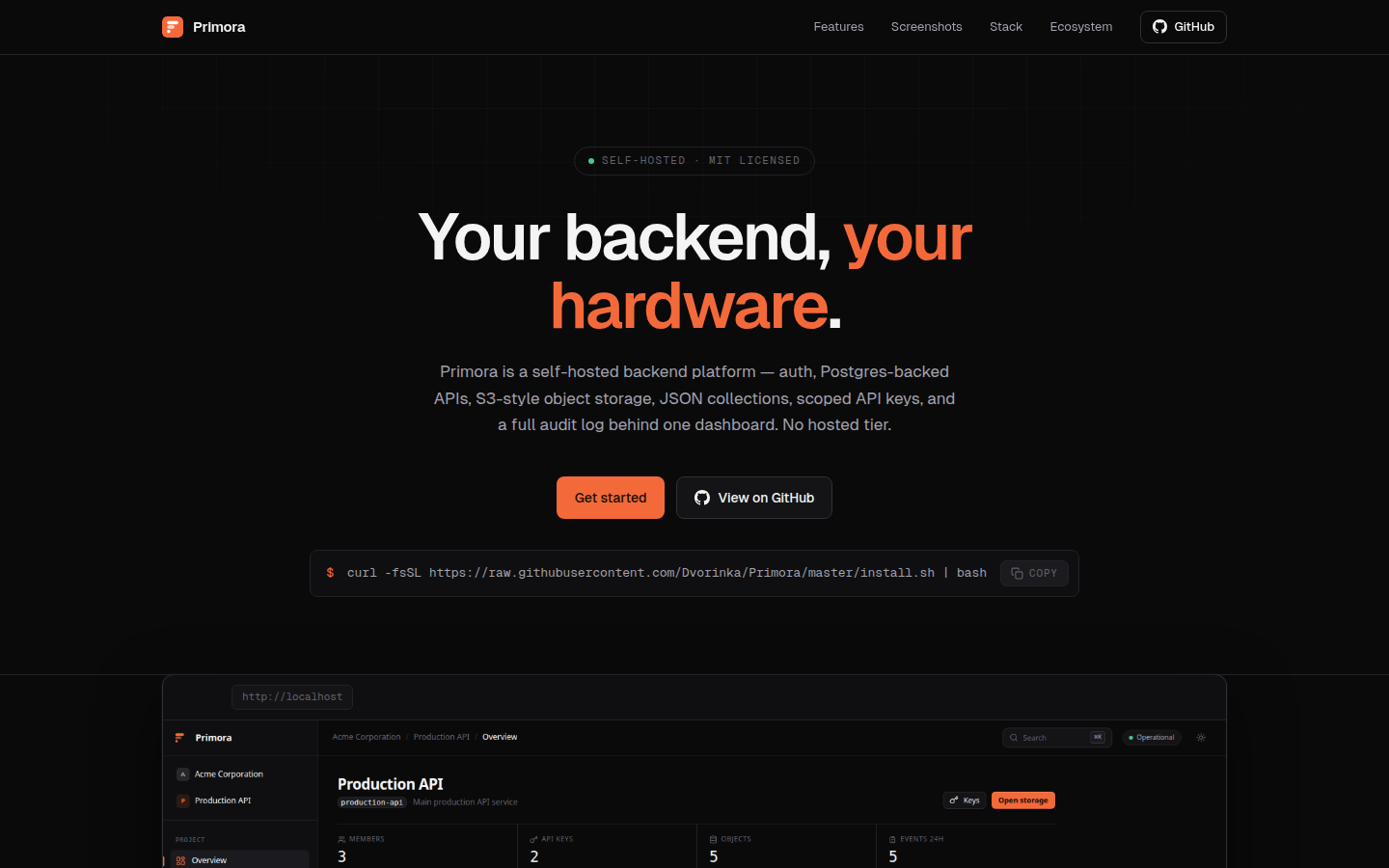 Primora landing page