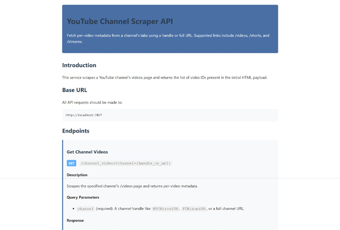 YouTube data scraper API